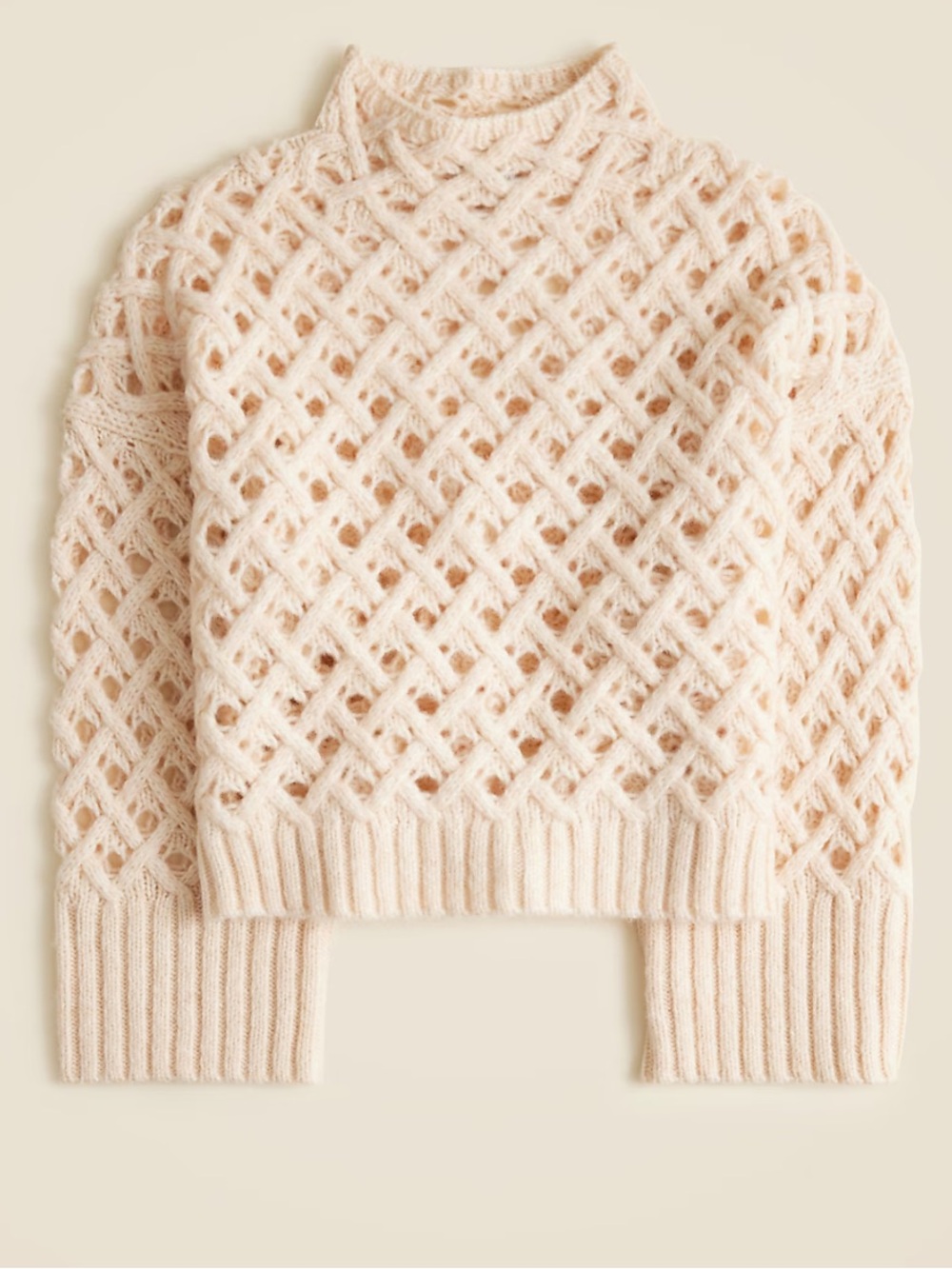 NWT J.Crew Cross-Cable Mockneck Sweater Wool Alpaca Blend Heather Natural XXS